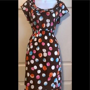 ROMY Collection Brown Dress w/ colorful dots, Sz L